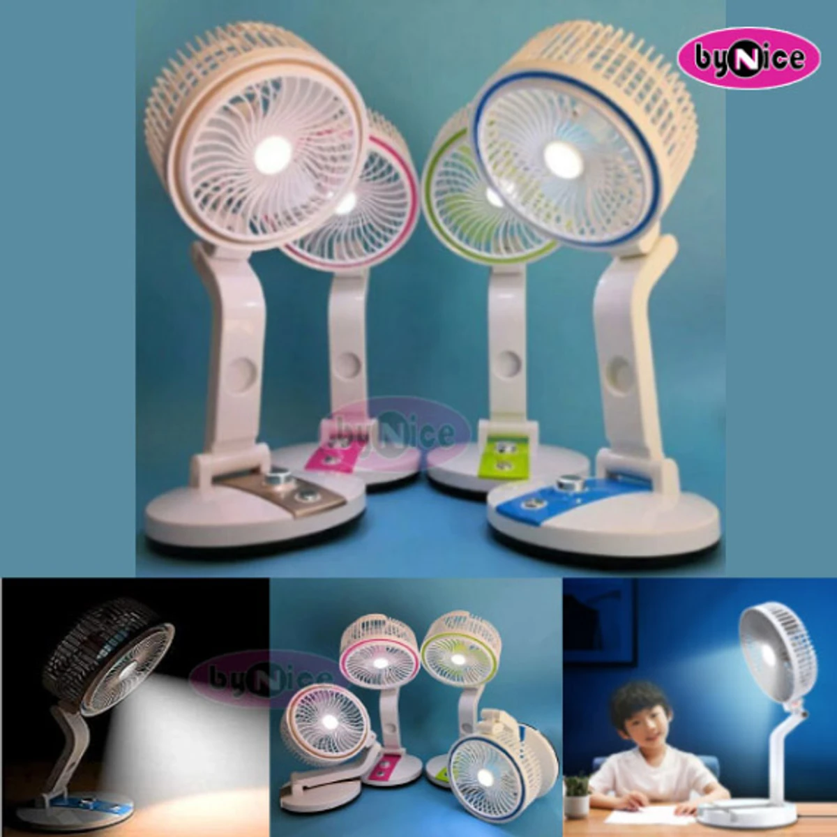 Folding LR Fan with LED light (ব্যাটারী ক্যাপাসিটি: 1600 mAh Lithian Battery)