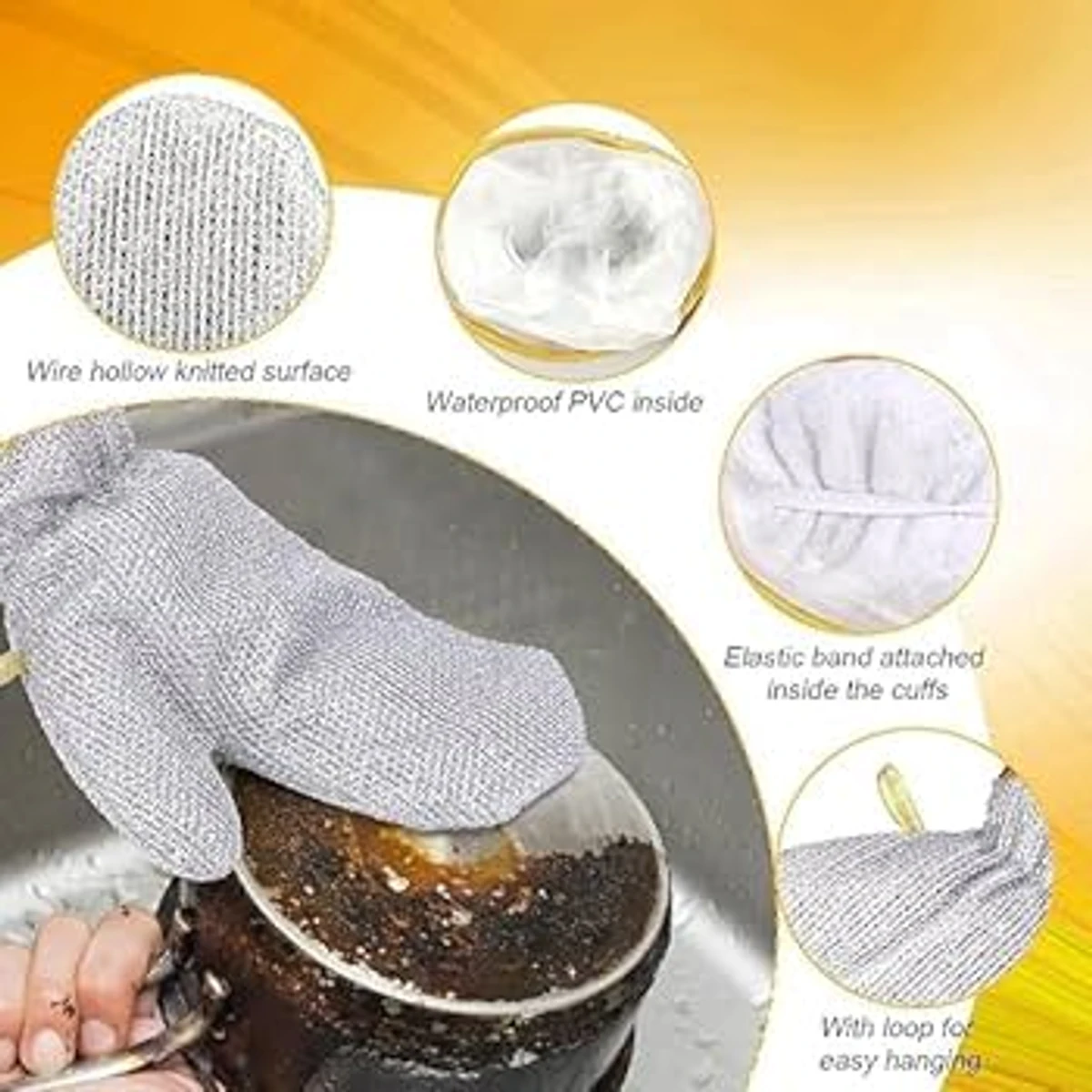 (১ জোড়া) Stainless Steel Waterproof Gloves